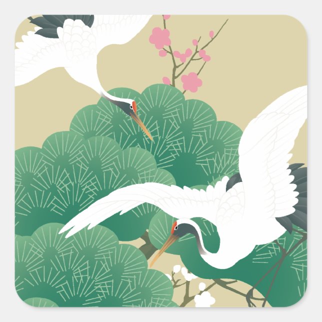 red-crowned crane square sticker (Front)