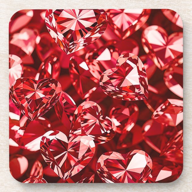 Red Crystal Diamond Hearts Coaster (Front)