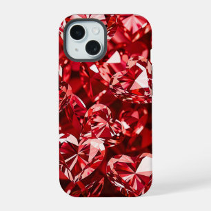 Red Crystal Diamond Hearts iPhone 15 Case