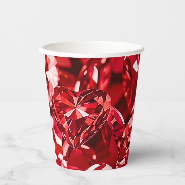 Red Crystal Diamond Hearts Paper Cups (Front)