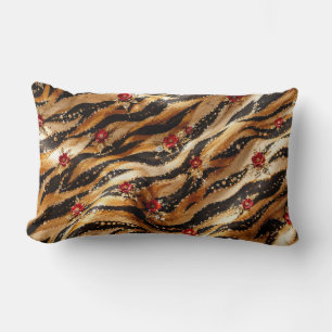 Red Crystal Rose Tiger Fabric Lumbar Pillow