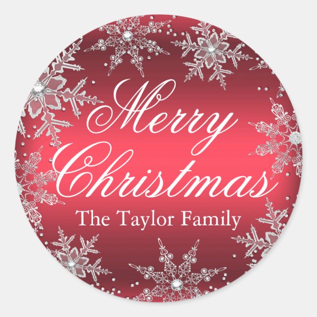 Red Crystal Snowflake Christmas Sticker (Front)