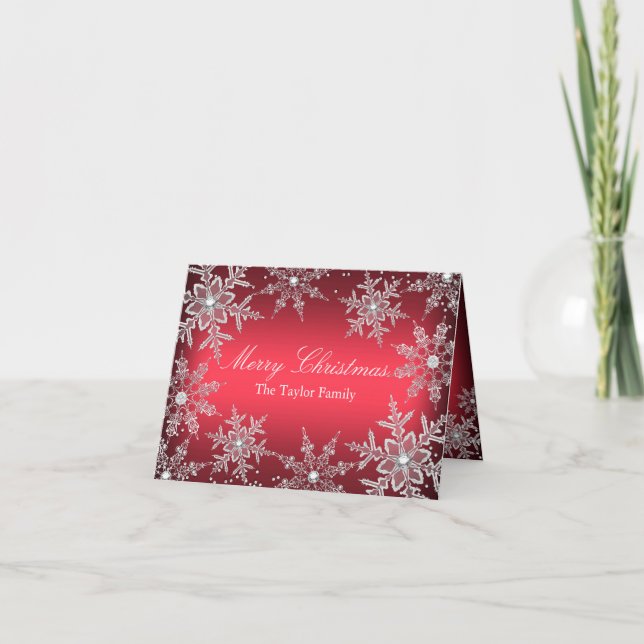 Red Crystal Snowflake Merry Christmas Card (Front)