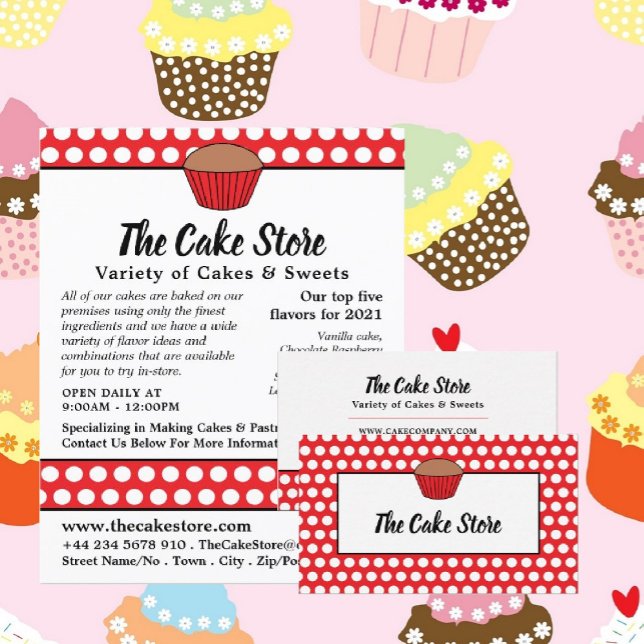 Red Cupcake & Polka Dot, Cake Store Advertising Flyer (Creator Uploaded)