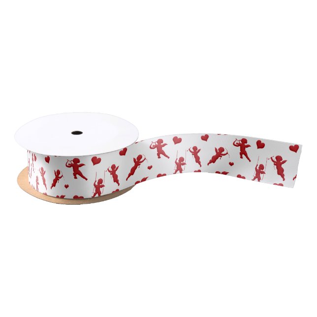 Red Cupid and Hearts Satin Ribbon (Spool)