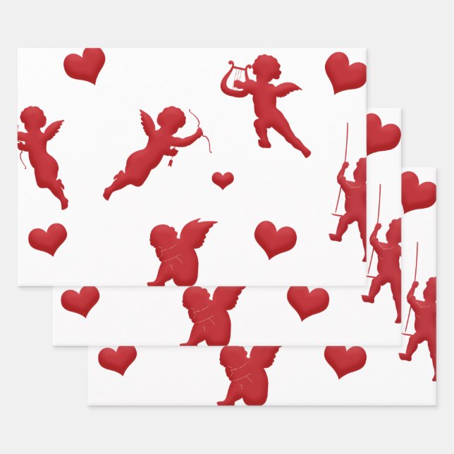 Red Cupid Valentine's Day Wrapping Paper Sheet (Set)