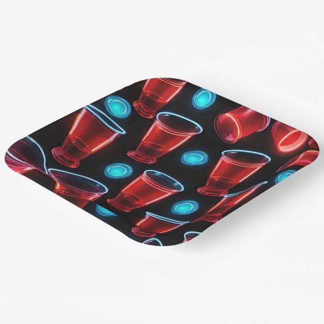 Red Cups Beer Bash Square Paper Plate (Angled)