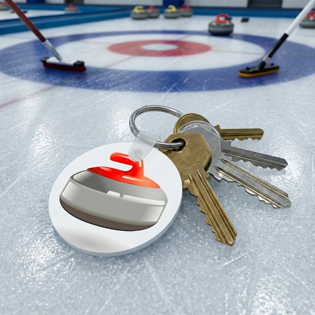 Red Curling Stone Winter Sports Keychain (Creator Uploaded)