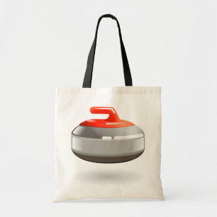 Red Curling Stone Winter Sports Tote Bag