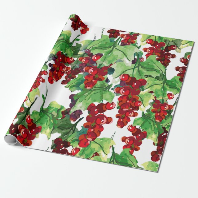 Red Currant Seamless Pattern Wrapping Paper (Unrolled)