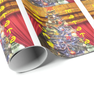 Red Curtain Christmas tree wrapping paper