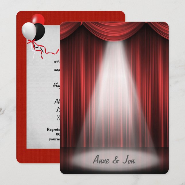 Red Curtain Spotlight For Wedding Invitation (Front/Back)