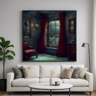 Red Curtains - Impressionistic Indoor Art Poster