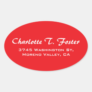 Red Curve Brush Script Elegant Minimalist Modern Oval Sticker