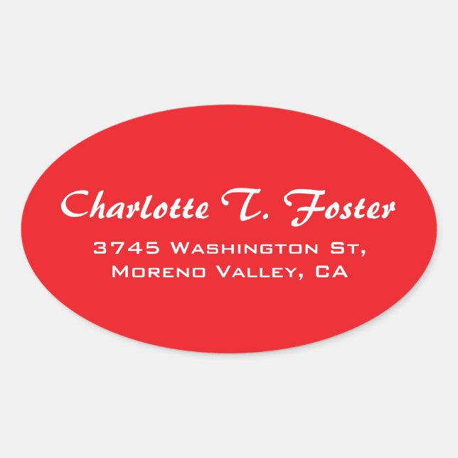 Red Curve Brush Script Elegant Minimalist Modern Oval Sticker (Front)
