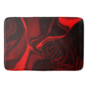Red curves and undulations on dark background bath mat