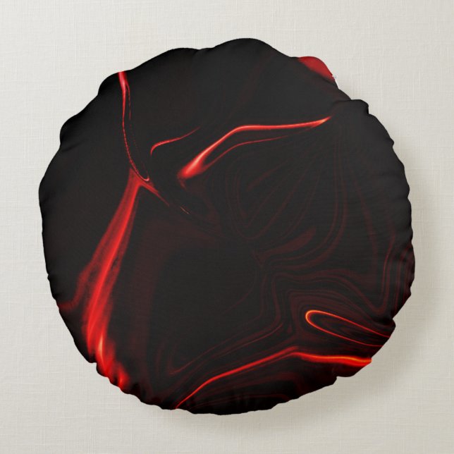 Red curves or undulation in darkest red background round pillow (Back)