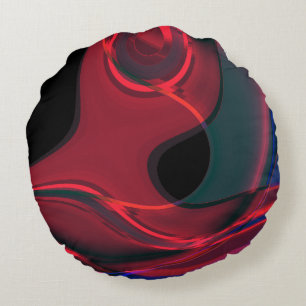 Red curves with acrylic and metallic tone on dark  round pillow