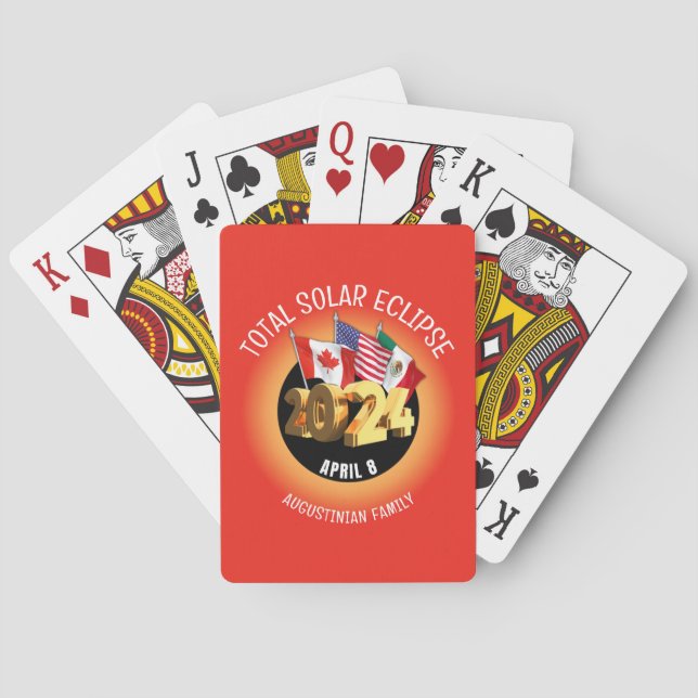 Red Custom 2024 TOTAL SOLAR ECLIPSE Flags Playing Cards (Back)