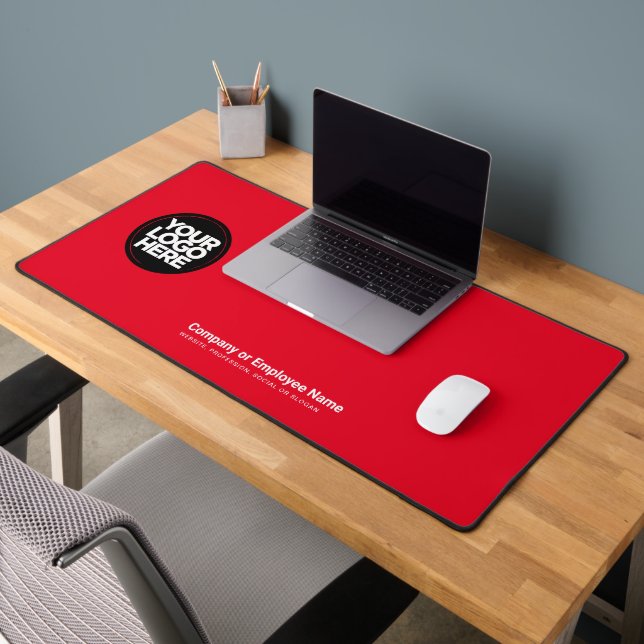 Red | Custom Business Logo Name, Slogan Desk Mat