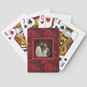 Red Custom Carnation Inspired Spring Wedding Playing Cards
