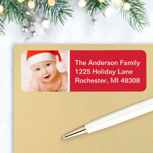 Red Custom Christmas Photo Return Address