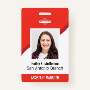 Red Custom Employee Logo Photo ID Name Badge