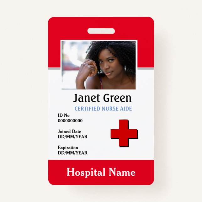 Red Custom Employee Nurse Doctor Logo ID Photo  Badge (Front)