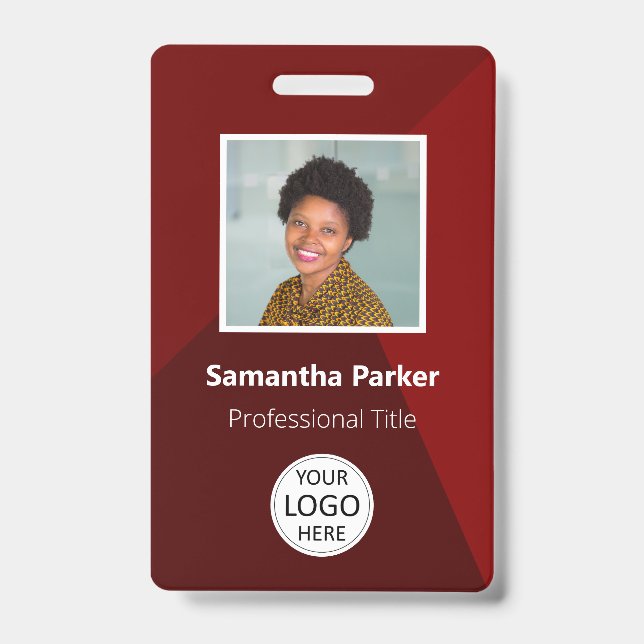 Red Custom Employee - Photo ID, Logo, Bar Code Badge (Front)
