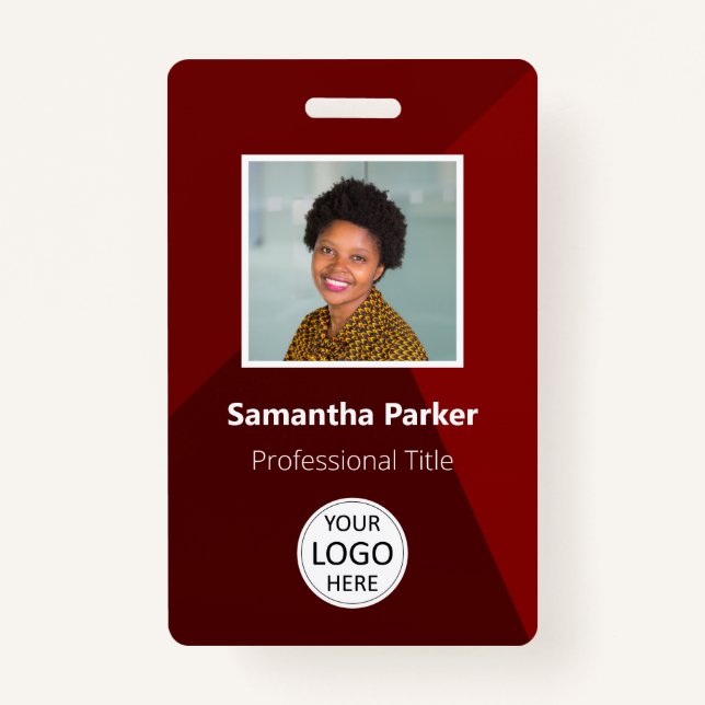 Red Custom Employee - Photo ID, Logo, Bar Code Badge (Front)