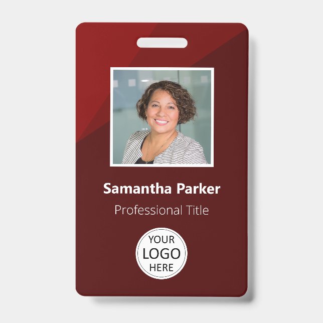 Red Custom Employee - Photo ID, Logo, Bar Code Badge (Front)