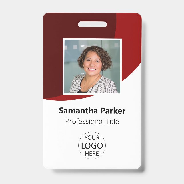 Red Custom Employee - Photo, Logo, Barcode, Name Badge (Front)