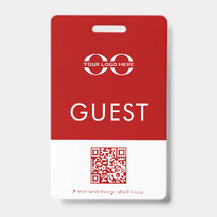 Red Custom Guest Badge with Logo and QR Code