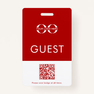Red Custom Guest Badge with Logo and QR Code
