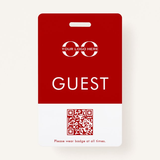 Red Custom Guest Badge with Logo and QR Code (Front)