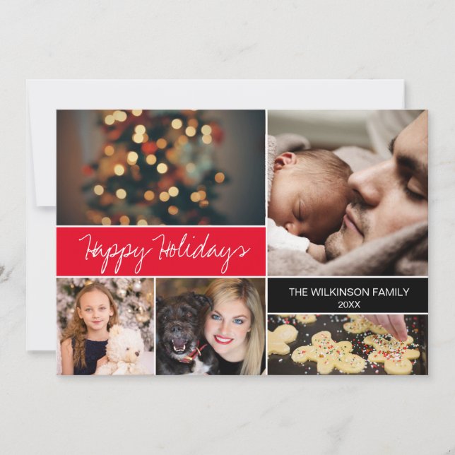 Red Custom Happy Holidays Family Photos Christmas Holiday Card (Front)
