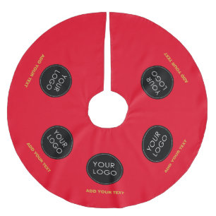 Red Custom Logo Company Business Christmas  Brushed Polyester Tree Skirt