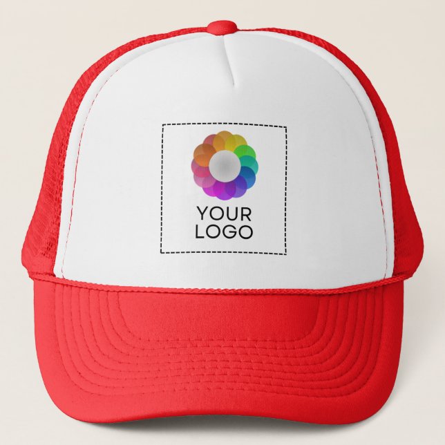 Red Custom Logo, Low minimum quantity Trucker Hat (Front)