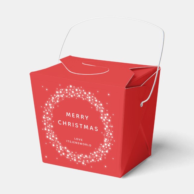 Red Custom Message Sparkling Lights Christmas Favor Box (Front Side)