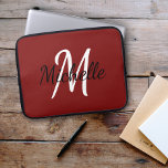 Red Custom Monogram Laptop Sleeve<br><div class="desc">Laptop case with a red background and white custom monogram first initial and first name.</div>