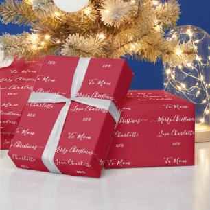Red Custom Name Merry Christmas Wrapping Paper