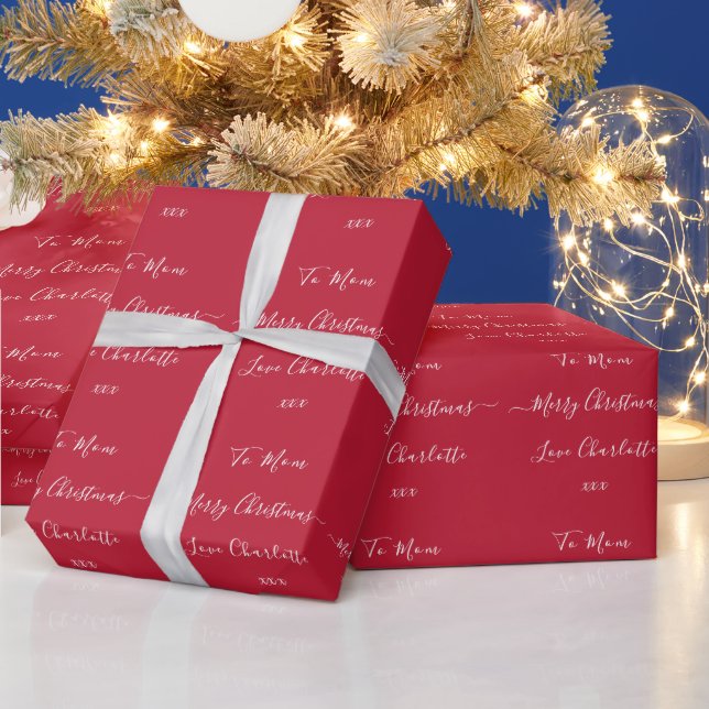 Red Custom Name Merry Christmas Wrapping Paper (Holidays)