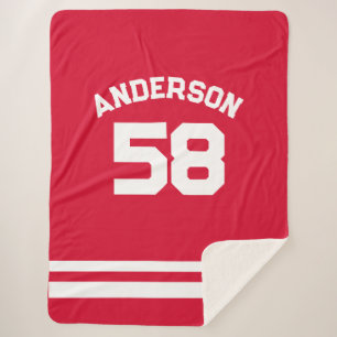 Red Custom Name & Number Sports Fan Sherpa Blanket