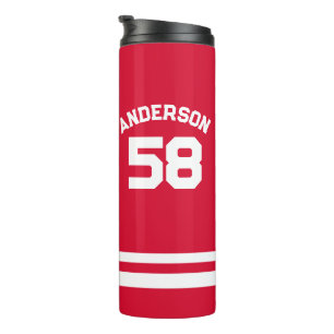 Red Custom Name & Number Sports Fan  Thermal Tumbler