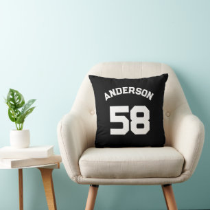 Red Custom Name & Number Sports Fan  Throw Pillow