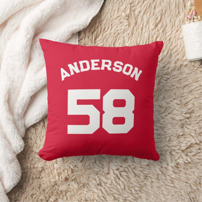 Red Custom Name & Number Sports Fan  Throw Pillow (Blanket)