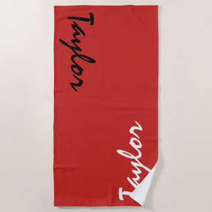 Red Custom Name Personalized Beach Towel