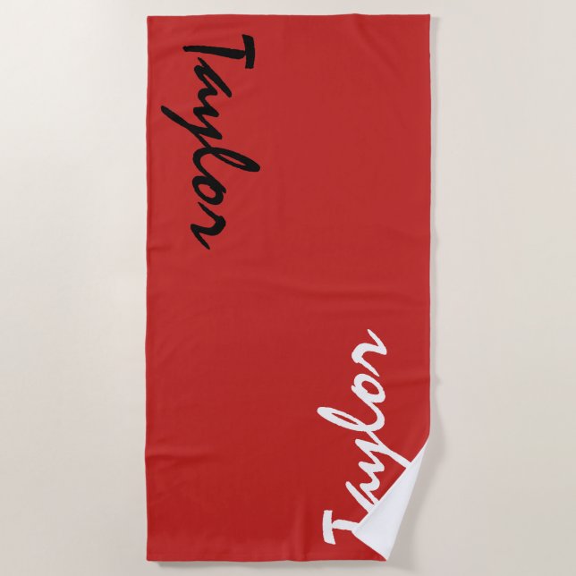 Red Custom Name Personalized Beach Towel (Front)