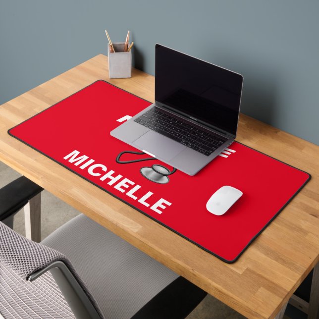 Red Custom Nurse Name Desk Mat (Office 2)