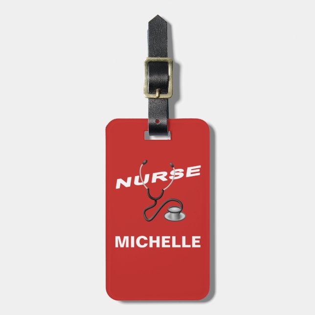 RED Custom Nurse Name Luggage Tag (Front Vertical)